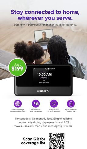 TravelWifi Sapphire Touch 4 - Portable Global Hotspot for 200+ Countries with 4G+ Cat 13 speeds up to 390 Mbps, Plus Free 5GB Startup Data and Free 1GB Monthly for 3 Years. in Kuwait
