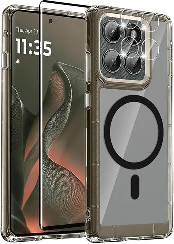 Magnetic for Motorola Edge 2025 Case, with Screen Protector & Camera Lens Protector, [Non-Yellowing] [Shockproof Military] Transparent Back Slim Bumper Cover Phone Case for Moto Edge 2025, Clear in Kuwait