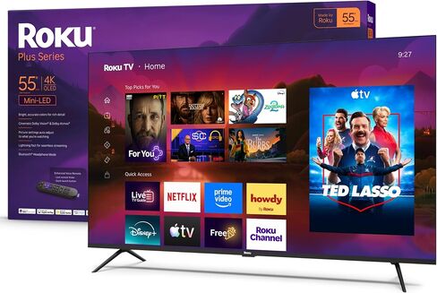 Roku 55-Inch Plus Series Smart TV - 4K QLED Mini-LED TV - RokuTV | Flat Screen Television with Dolby Vision & Wi-Fi for Streaming Live Local News, Sports - Enhanced Voice Remote in Kuwait