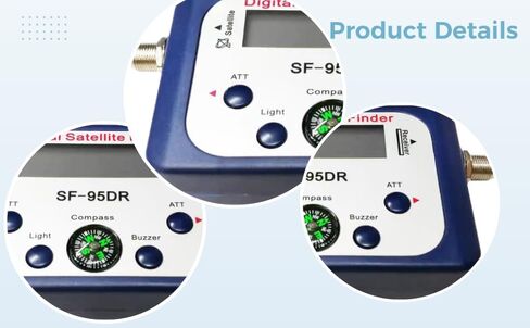 Satellite Finder Meter with Compass, SF-95DR Digital Satellite Finder, Audio Tone, LCD Display, LED Indicator, ATT, No Battery Required, 5.1 x 2.6 x 1.1 in / 130 x 65 x 27 mm in Saudi Arabia
