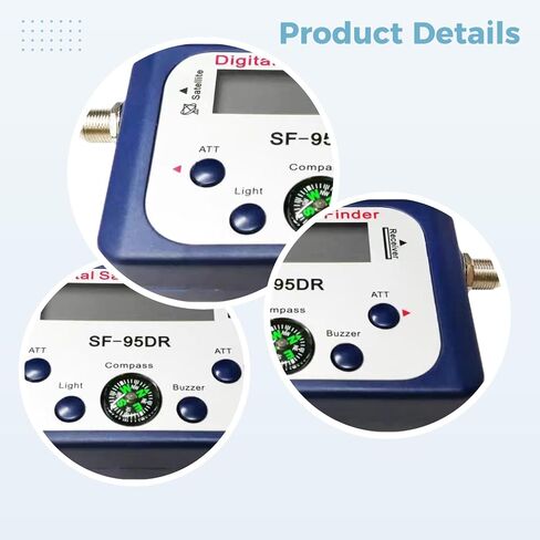 Satellite Finder Meter with Compass, SF-95DR Digital Satellite Finder, Audio Tone, LCD Display, LED Indicator, ATT, No Battery Required, 5.1 x 2.6 x 1.1 in / 130 x 65 x 27 mm in Saudi Arabia