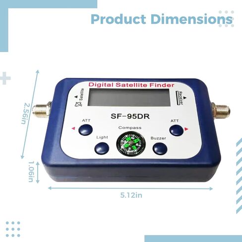 Satellite Finder Meter with Compass, SF-95DR Digital Satellite Finder, Audio Tone, LCD Display, LED Indicator, ATT, No Battery Required, 5.1 x 2.6 x 1.1 in / 130 x 65 x 27 mm in Saudi Arabia