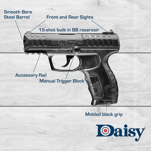 Daisy Powerline 426 Semi-Automatic CO2 BB Pistol - 15 Round Magazine, 430 FPS, Molded Finger Grips, Accessory Rail - Black in Kuwait