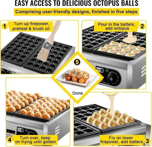56 Electric Commercial Octopus Fish Ball Takoyaki Maker Double Baking Pan Machine Non Stick Household Grill, in Saudi Arabia