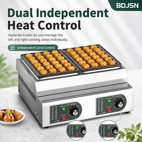 Commercial Electric Takoyaki Maker, 56-hole Double-plate Octopus Ball Grill With Dual Temperature Controls, 201 Stainless Steel, For Restaurants, Food Stalls, Cafes And Catering in Saudi Arabia