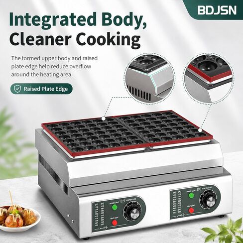 Commercial Electric Takoyaki Maker, 56-hole Double-plate Octopus Ball Grill With Dual Temperature Controls, 201 Stainless Steel, For Restaurants, Food Stalls, Cafes And Catering in Saudi Arabia