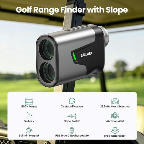 Golf Rangefinder with Slope, 23mm Large Objective Lens Laser Rangefinder, 0.02s Fast Measurement, 7X Magnification, USB-C Rechargeable Golf Range Finders for Golf & Tournament Legal in Saudi Arabia
