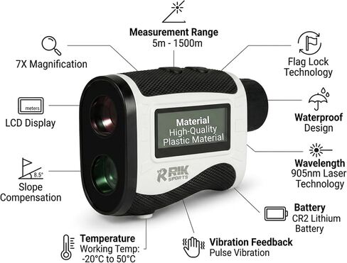 Golf Rangefinder with Slope Switch and LCD Display, 1500 Yard Laser Range Finder, 7X Magnification, Rechargeable Battery, Flag Lock, High Accuracy, IP54 Waterproof for Golf & Hunting. in Saudi Arabia
