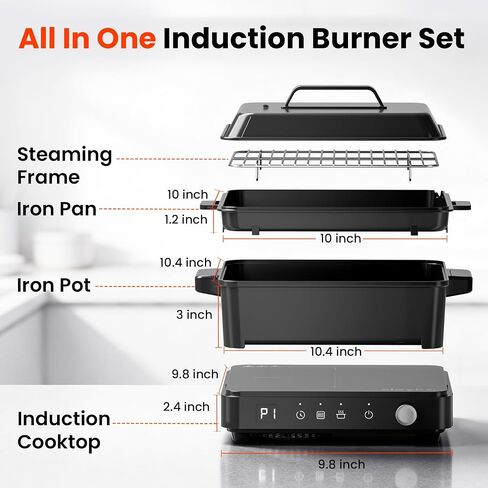 Portable Induction Cooktop with Removable Griddle and Non-Stick Pot in Kuwait