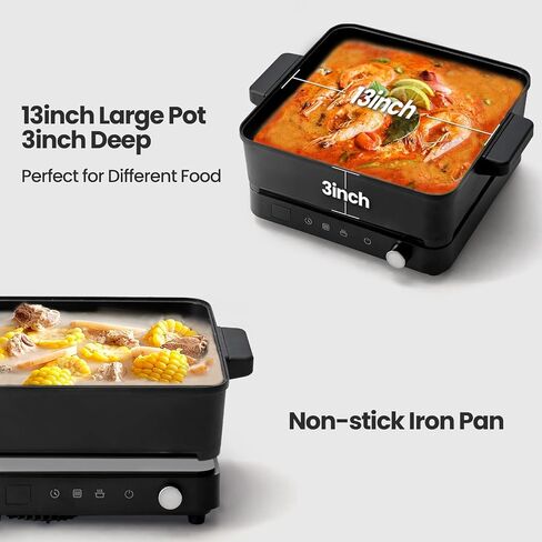 Portable Induction Cooktop with Removable Griddle and Non-Stick Pot in Kuwait