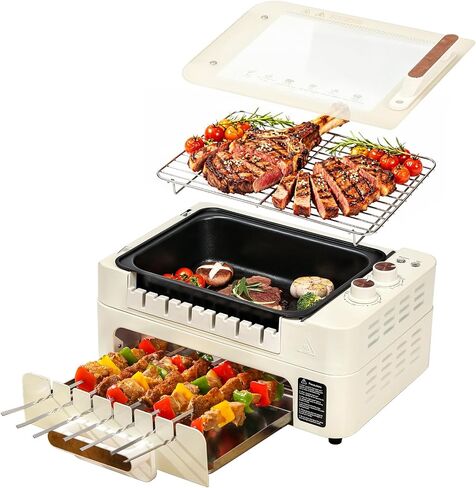 4-in-1 Electric Indoor Grill with Lid and Auto-Rotating Kabob Skewers in Kuwait