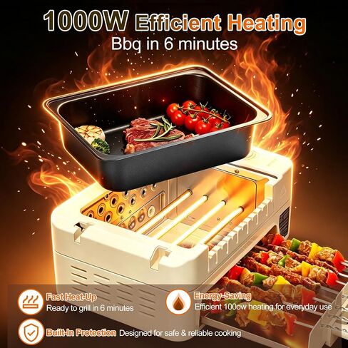 4-in-1 Electric Indoor Grill with Lid and Auto-Rotating Kabob Skewers in Kuwait