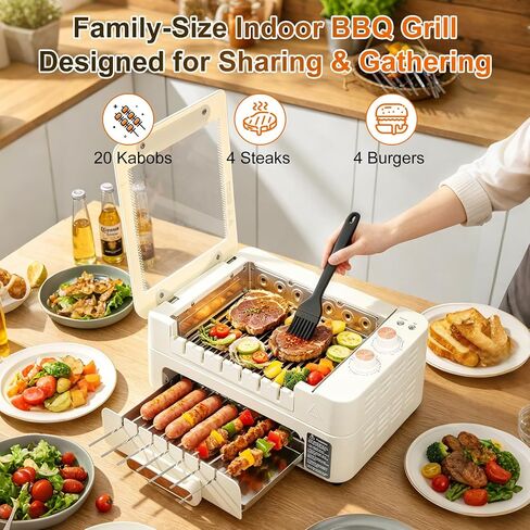 4-in-1 Electric Indoor Grill with Lid and Auto-Rotating Kabob Skewers in Kuwait