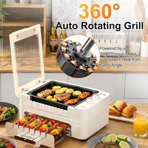 4-in-1 Electric Indoor Grill with Lid and Auto-Rotating Kabob Skewers in Kuwait