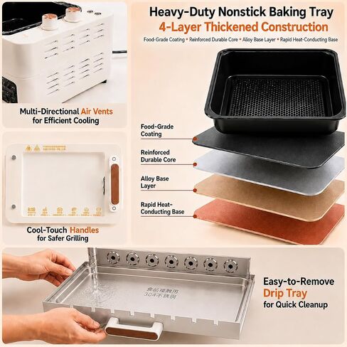 4-in-1 Electric Indoor Grill with Lid and Auto-Rotating Kabob Skewers in Kuwait