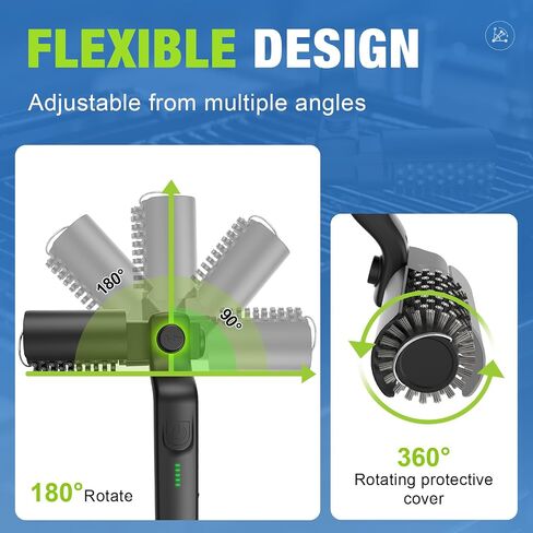 Electric Grill Brush, Cordless Rechargeable BBQ Grill Cleaner with 180° Adjustable Head, Powerful 3-Speed Motor, Stainless Steel Brush Head for Outdoor Grill, BBQ Grates, Gas Grills & Griddles in Kuwait