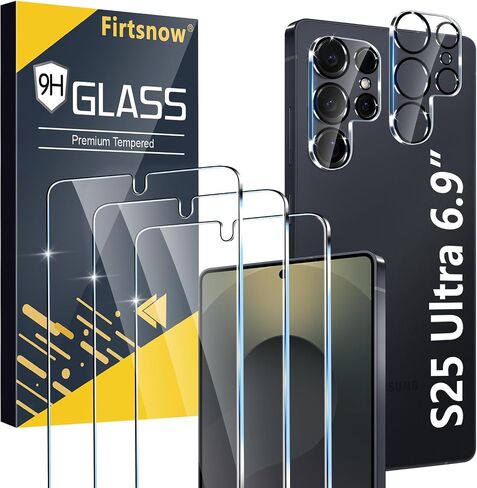 firtstnow 3 Pack for Samsung Galaxy S25 Ultra Screen Protector Tempered Glass + 3 Pack Camera Lens Protector, Military Grade Shatterproof, 9H Hardness, Fingerprint Unlock,Case Friendly 6.9 Inch in Saudi Arabia