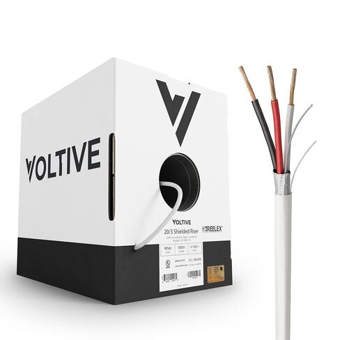 Voltive 22/2 Shielded Low Voltage Wire, Riser CL3R, Black, 500ft - 22AWG, 2 Conductors, Overall Shield, Stranded Bare Copper, UL Listed - V-1258-2 in Kuwait