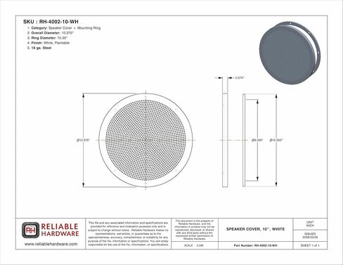 Reliable Hardware Company RH-4002-10-2-A White Universal Surface Mount 10" Speaker Covers, Pair in Kuwait