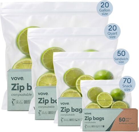Vove Compostable Storage Zip Bags 140 Count Variety Pack, Plant-Based in Saudi Arabia