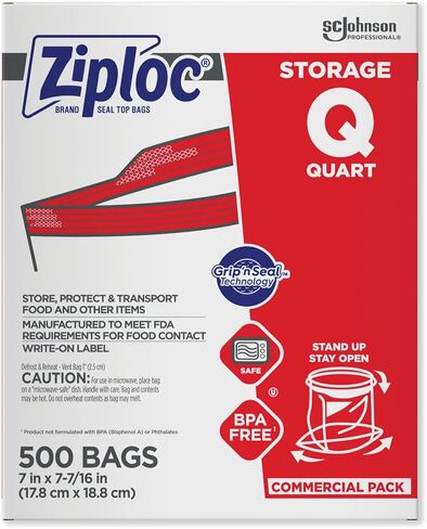 SC Johnson Professional, Ziploc Storage Bags, For Food Organization and Storage, Double Zipper Seal, Easy-Open Tabs Quart, 500 Count in Saudi Arabia