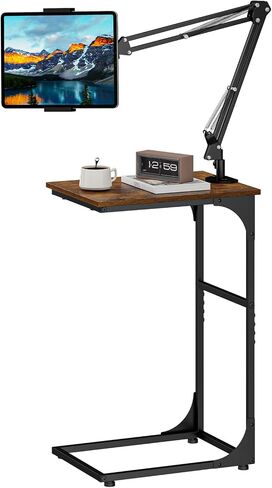 Floor Kindle Tablet iPad Stand with C-Shaped Side Table, Angle Height Adjustable iPad Tablet Kindle Holder for Bed with 360-Degree Rotating Wheels, Compatible with 4.7"-13" Kindle Cell Phone iPhone in Saudi Arabia