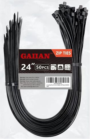Long Zip Ties Heavy Duty 24 inch, Large Zip Ties with 200 lbs Tensile Strength, Big Cable Ties, Black, 50 Pack, by GAIIAN in Kuwait