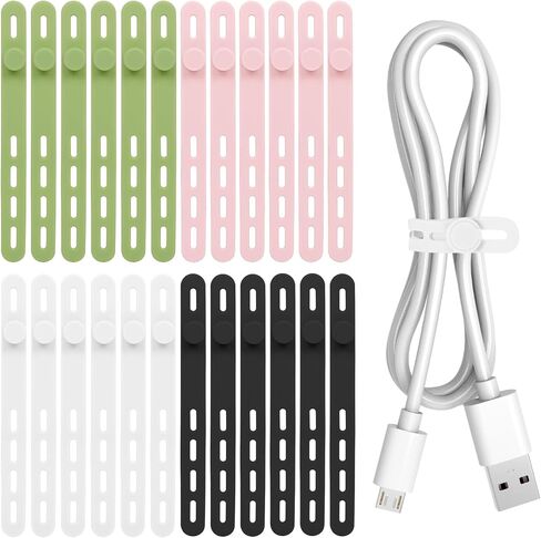 Donruby 24Pcs Silicone Cable Ties, Reusable Cord Organizer Straps, 4 Colors in Saudi Arabia