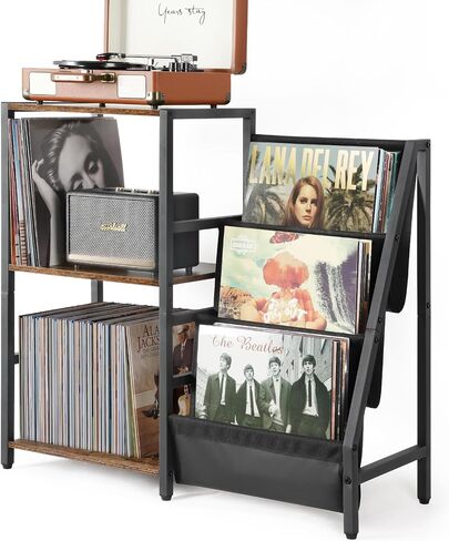 Bikoney Record Player Stand, Turntable Stand with 3-Tier Vinyl Record Storage, Record Player Table 200 Albums, End Table with Vinyl Display Holder Shelf, Record Player Cabinet Media Console for Stereo in Saudi Arabia