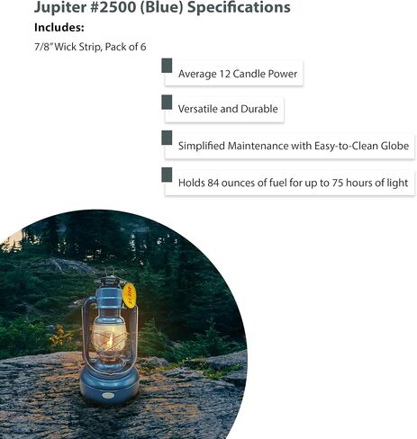 Light of Mine - Dietz #2500 Jupiter Blue Oil Lantern Bundle Including 6-Pack of 100% Cotton 7/8" Replacement Wick Strips (#2500, Blue) in Saudi Arabia