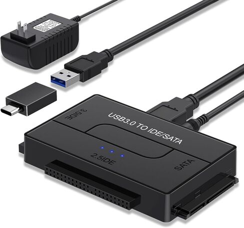USB 3.0 to SATA IDE Hard Drive Reader, YINNCEEN External Hard Drive Ultra Recovery Converter Universal Hard Drive Adapter Kit for 2.5/3.5 HDD/SSD Hard Drive Disk, Include 12V/2A Power Adapter in Saudi Arabia