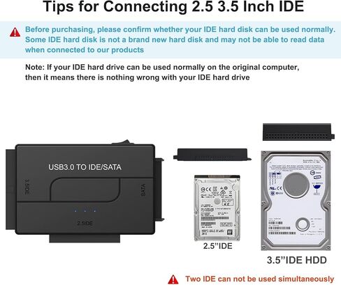 USB 3.0 to SATA IDE Hard Drive Reader, YINNCEEN External Hard Drive Ultra Recovery Converter Universal Hard Drive Adapter Kit for 2.5/3.5 HDD/SSD Hard Drive Disk, Include 12V/2A Power Adapter in Saudi Arabia