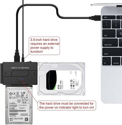 USB 3.0 to SATA IDE Hard Drive Reader, YINNCEEN External Hard Drive Ultra Recovery Converter Universal Hard Drive Adapter Kit for 2.5/3.5 HDD/SSD Hard Drive Disk, Include 12V/2A Power Adapter in Saudi Arabia