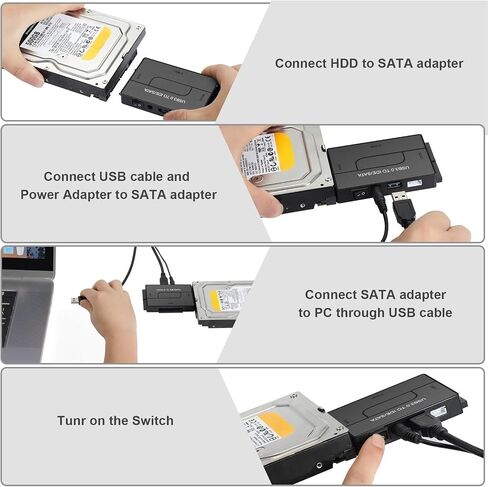 USB 3.0 to SATA IDE Hard Drive Reader, YINNCEEN External Hard Drive Ultra Recovery Converter Universal Hard Drive Adapter Kit for 2.5/3.5 HDD/SSD Hard Drive Disk, Include 12V/2A Power Adapter in Saudi Arabia