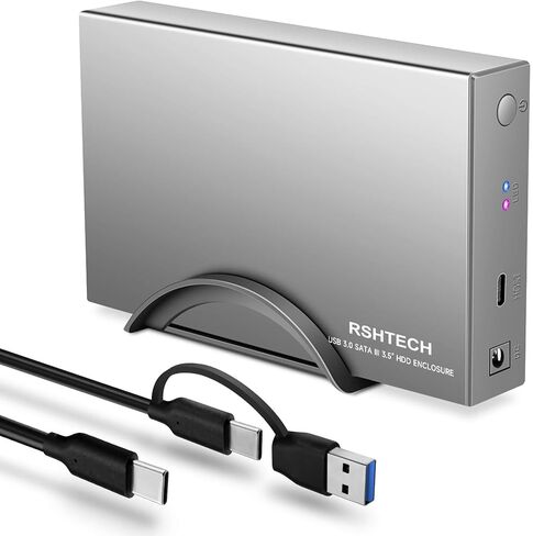 RSHTECH Hard Drive Enclosure Upgraded Version 3.5" Aluminum USB C to SATA External Hard Drive Dock Case for 3.5 inch HDD & SSD up to 24TB, with 2-in-1 USB Cable, Support UASP in Saudi Arabia
