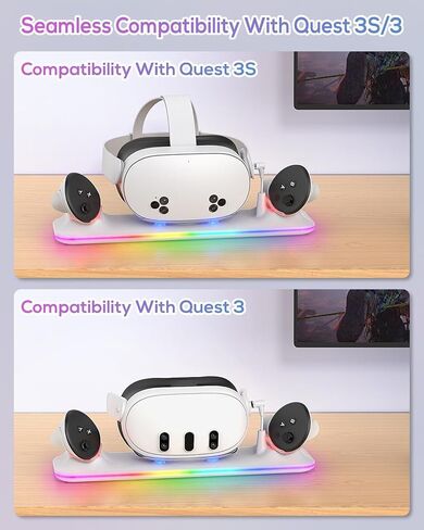 Charging Dock for Meta Quest 3S/3, YUANHOT Fast Charging Station with Color RGB Light for Oculus Quest 3S/3 Accessories, Magnetic Charger Stand for Headset/Controller with 2 Rechargeable Batteries in Saudi Arabia