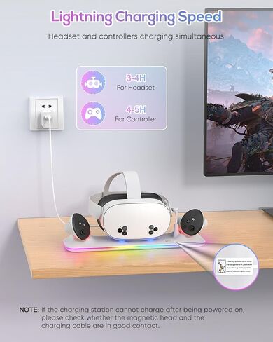 Charging Dock for Meta Quest 3S/3, YUANHOT Fast Charging Station with Color RGB Light for Oculus Quest 3S/3 Accessories, Magnetic Charger Stand for Headset/Controller with 2 Rechargeable Batteries in Saudi Arabia