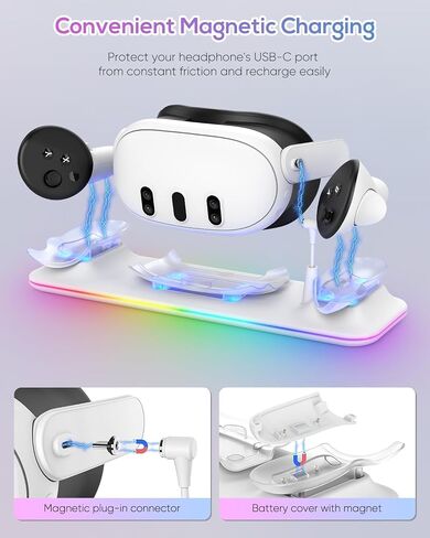 Charging Dock for Meta Quest 3S/3, YUANHOT Fast Charging Station with Color RGB Light for Oculus Quest 3S/3 Accessories, Magnetic Charger Stand for Headset/Controller with 2 Rechargeable Batteries in Saudi Arabia
