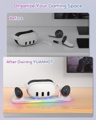 Charging Dock for Meta Quest 3S/3, YUANHOT Fast Charging Station with Color RGB Light for Oculus Quest 3S/3 Accessories, Magnetic Charger Stand for Headset/Controller with 2 Rechargeable Batteries in Saudi Arabia