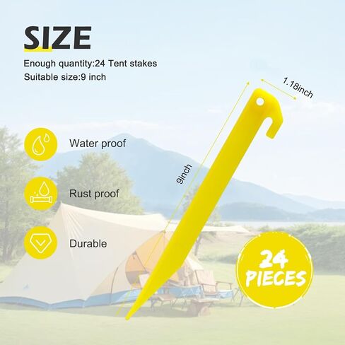 24pcs 9 inches Plastic Tent Pegs Durable Spike Hook Awning Camping Caravan Pegs Accessory,Plastic Tent Stakes Suitable for Outdoor Lawn, Beach,Garden Decoration and Fixation in Saudi Arabia