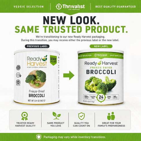 Ready Harvest Freeze Dried Food - Broccoli Florets | Emergency Food | Long-Term Storage | #10 Can | 25-Year Shelf Life | Cans Filled to the Top in Kuwait
