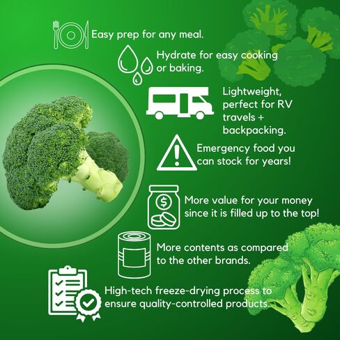 Ready Harvest Freeze Dried Food - Broccoli Florets | Emergency Food | Long-Term Storage | #10 Can | 25-Year Shelf Life | Cans Filled to the Top in Kuwait