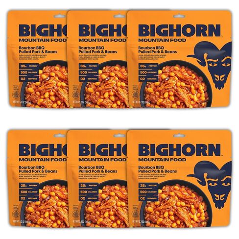 BIGHORN Mountain Food Bourbon BBQ Pulled Pork and Beans - contains 4 packs | 8 servings | 140g Protein | 2,000 Calories - premium freeze dried meals for backpacking food - dehydrated camping food for backpacking meals - ideal camping meals just add water  in Saudi Arabia