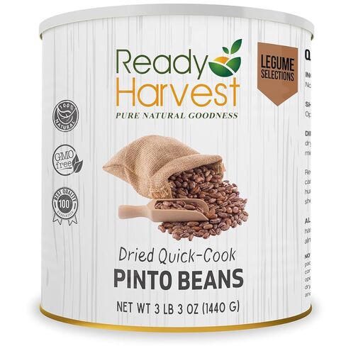 Ready Harvest Emergency Food - Quick-Cook Pinto Beans |Pre-cooked Beans, Just add hot Water | #10 Can | 25-Year Shelf Life | 3 lbs | Cans Filled to the Top in Kuwait