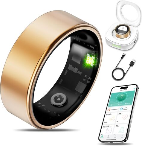 Smart Health Ring Fitness Tracker for Men Women, Sleep, Stress & Activity Monitoring, IP68 Waterproof, Long Lasting Battery, No Subscription Fees, Compatible with iOS & Android, Rose Gold 7 in Saudi Arabia