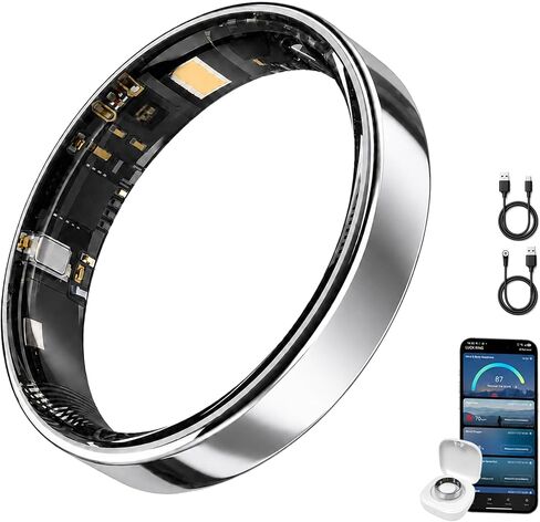 Smart Ring for Women Men, Ultra Thin Health Tracker Ring with Sleep Monitoring, Fitness Tracking, Heart Rate Sensor, Waterproof Wearable, No Subscription Fee, iOS & Android Compatible（Gold 9） in Kuwait