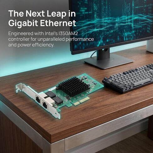 بطاقة واجهة شبكة جيجابت مزدوجة مع شريحة Intel I350، وبطاقة شبكة 1 جيجا بايت مقارنة ببطاقة واجهة الشبكة Intel I350-T2، ومنفذين RJ45، وPCI Express 2.1 X4، وبطاقة إيثرنت ذات ملف تعريف منخفض لنظام التشغيل Windows/Windows Server/Linux in Kuwait