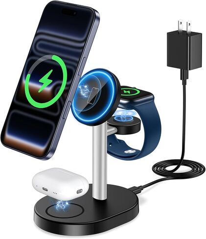 قاعدة شحن لاسلكية 3 في 1 من Hevanto 2026 لشاحن Apple MagSafe، حامل شاحن مغناطيسي سريع 15 وات لهاتف iPhone 17 16 15 14 13 12 17e Apple Watch AirPods Series، هدايا للرجال in Kuwait