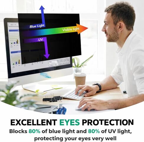 24 inch Computer Privacy Screen Filter for 16:9 Aspect Ratio Widescreen Monitor,24in Curved Computer Monitor Privacy Shield Anti Glare Eye Protection, Anti-Scratch Removable Protector Film in Saudi Arabia
