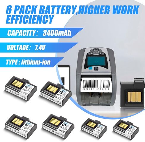 Sicimly 3400mAh ZQ520 ZQ620 Batteries for Zebra Printer:QLN320 QLN220 ZQ520 ZQ521 QLN220HC ZR628 ZR638 ZR658 ZR668 ZQ610 ZQ620 ZQ500 ZQ510 QLn320HC 25.16Wh (6Pack). in Saudi Arabia